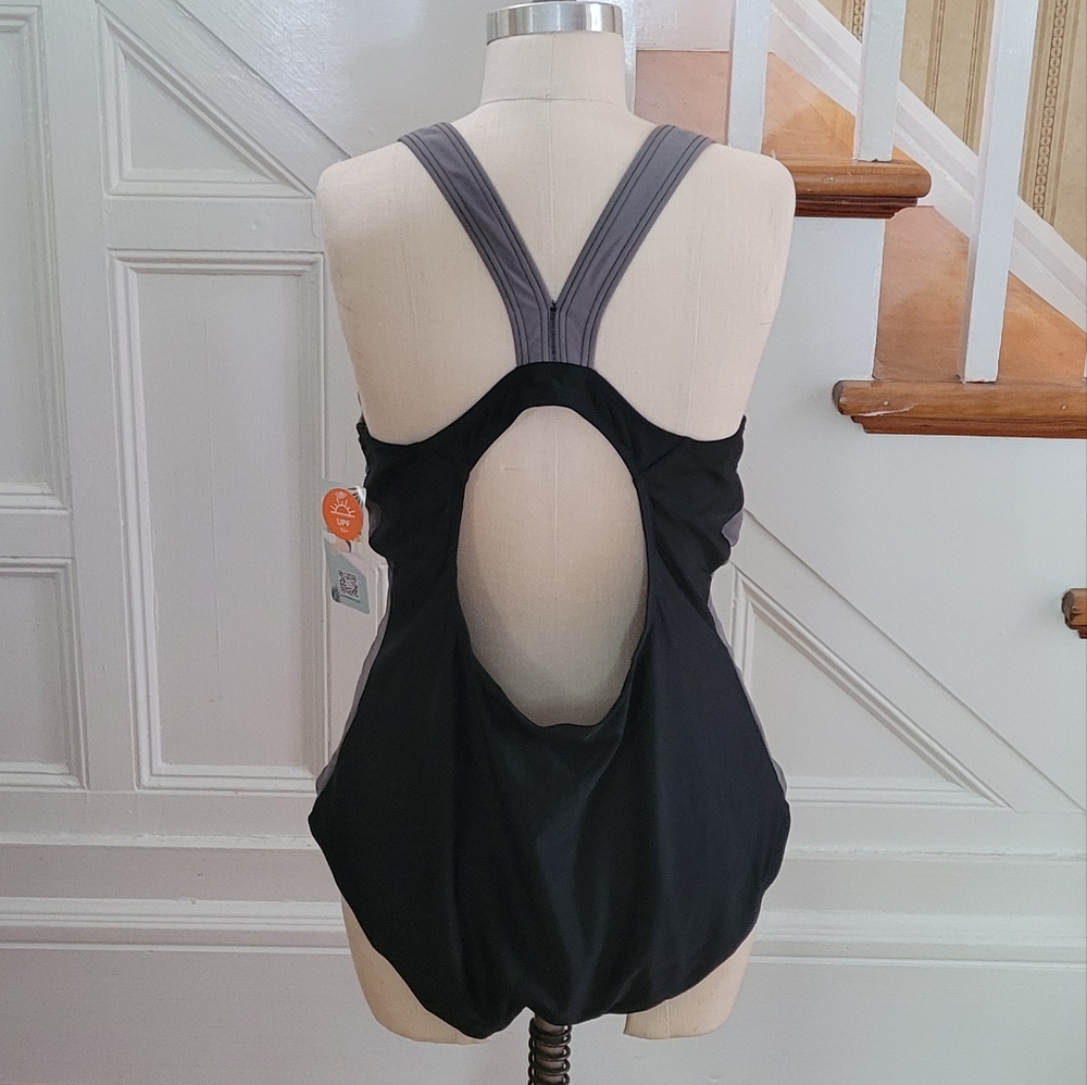 ATTRACO Sports Athletic Black Grey One Piece Bathing Suit Swimwear Size 2XL - Picture 3 of 6